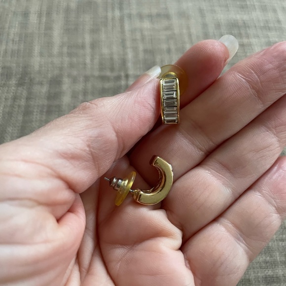 Roman Gold Plated Channel Set Baguette Crystal Pierced Hoop Earrings - Picture 5 of 7